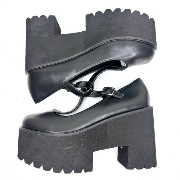 Mary Jane T Strap Gothic Whimsigoth Grundge Punk Academia Platform Heels 9 Black - Picture 6 of 9